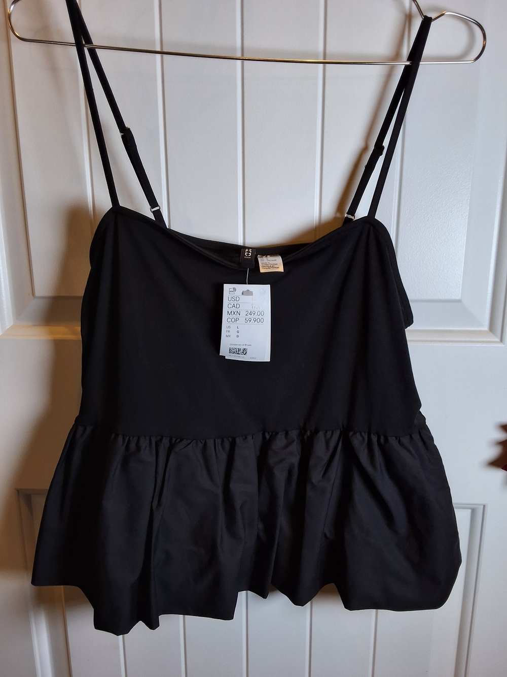Divided Black Tiered Spaghetti Strap Crop Top